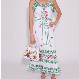 Gul Hurgel White Embroidered Floral Tank Midi Dress